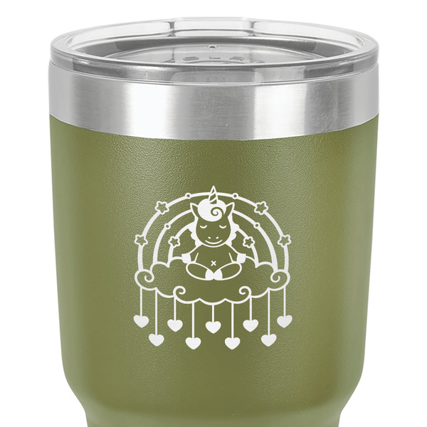 Rainbows and Unicorns 30 oz Stainless Steel Ringneck Tumbler - Olive - Close Up