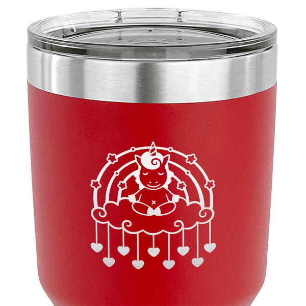 Rainbows and Unicorns 30 oz Stainless Steel Ringneck Tumbler - Red - CLOSE UP