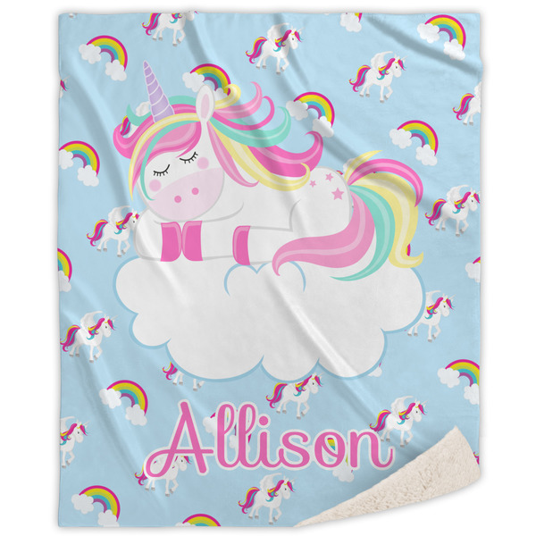 Custom Rainbows and Unicorns Sherpa Throw Blanket (Personalized)