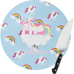 Rainbows and Unicorns Round Glass Cutting Board - Small (Personalized)