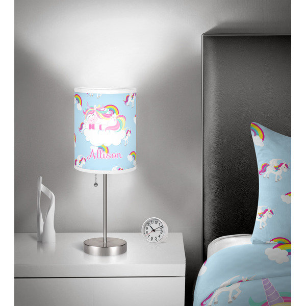 Rainbows and Unicorns 8 inch drum lamp shade - in room