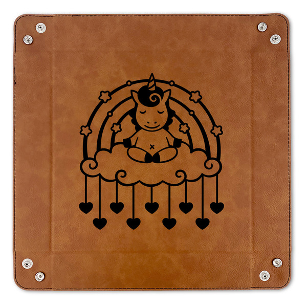 Rainbows and Unicorns 9" x 9" Leatherette Snap Up Tray - APPROVAL (FLAT)
