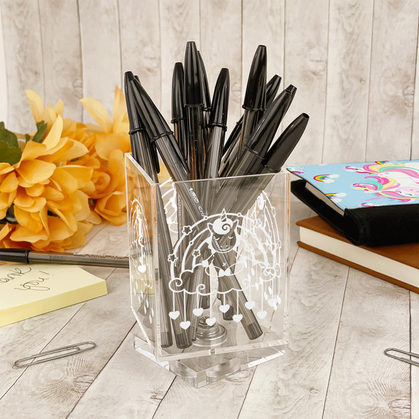 Rainbows and Unicorns Acrylic Pencil Holder - IN CONTEXT