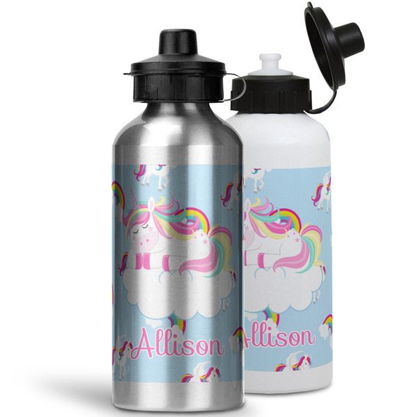 Rainbows and Unicorns Aluminum Water Bottles - MAIN (white &silver)