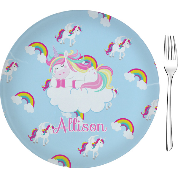 Custom Rainbows and Unicorns Glass Appetizer / Dessert Plate 8" (Personalized)