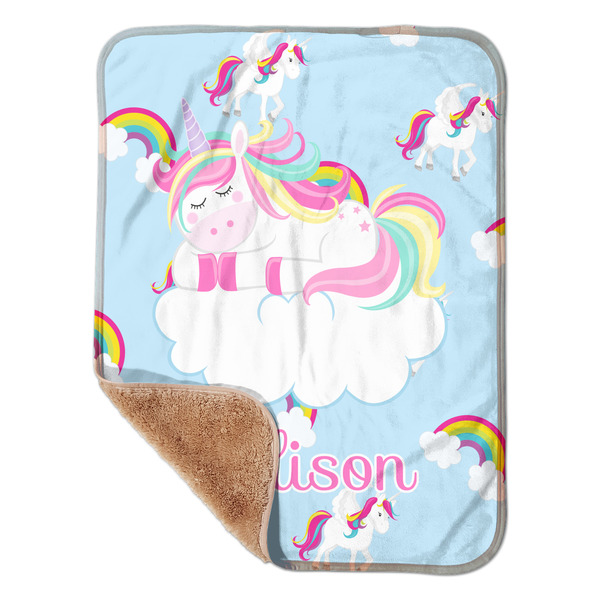 Custom Rainbows and Unicorns Sherpa Baby Blanket - 30" x 40" w/ Name or Text