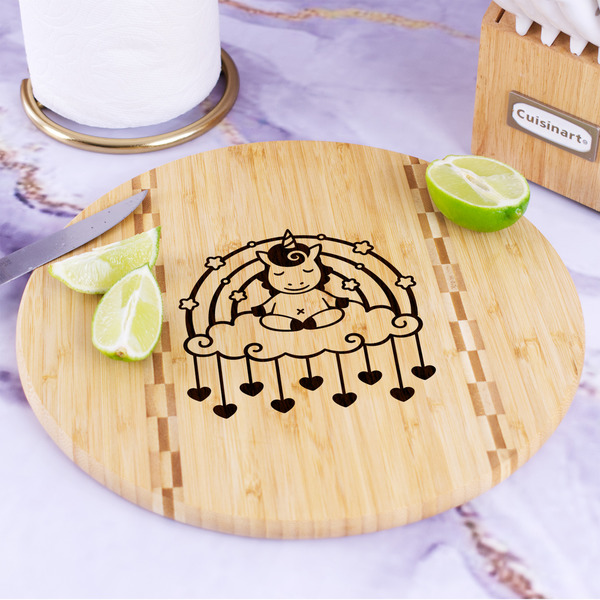 Rainbows and Unicorns Bamboo Cutting Board - In Context