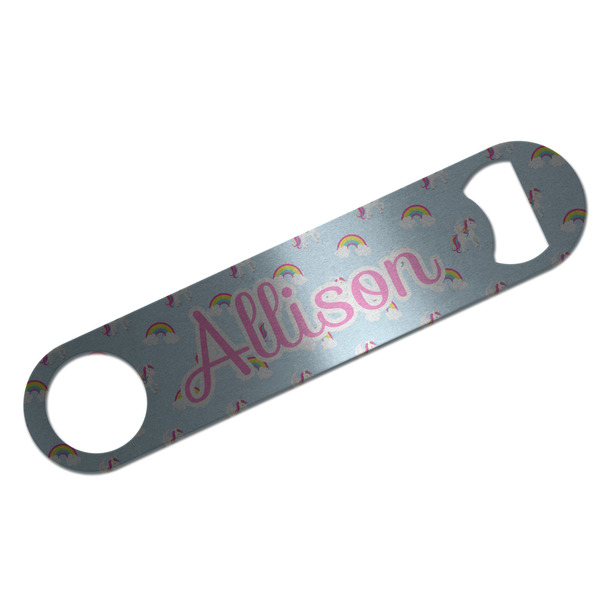 Rainbows and Unicorns Bar Opener - Silver - Front