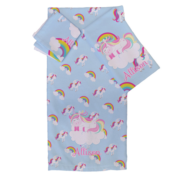 Custom Rainbows and Unicorns Bath Towel Set - 3 Pcs (Personalized)