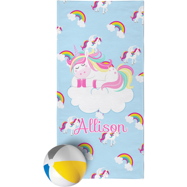 Custom Rainbows and Unicorns Beach Towel w/ Name or Text