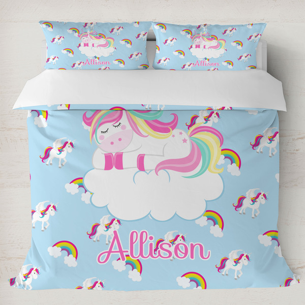 Custom Rainbows and Unicorns Duvet Cover Set - King w/ Name or Text