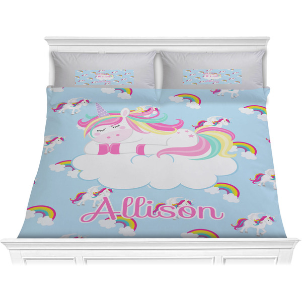 Custom Rainbows and Unicorns Comforter Set - King w/ Name or Text