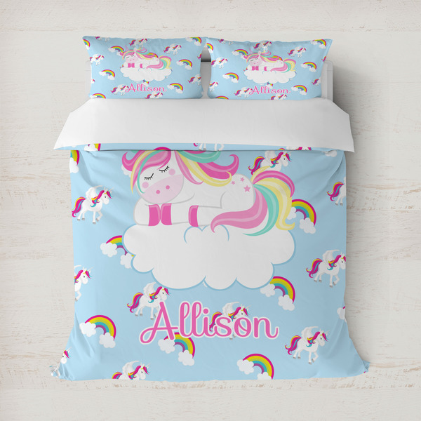 Custom Rainbows and Unicorns Duvet Cover Set - Full / Queen w/ Name or Text