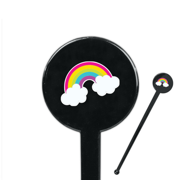 Custom Rainbows and Unicorns 7" Round Plastic Stir Sticks - Black - Single Sided