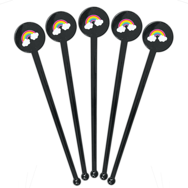Rainbows and Unicorns Black Plastic 7" Stir Stick - Round - Fan View
