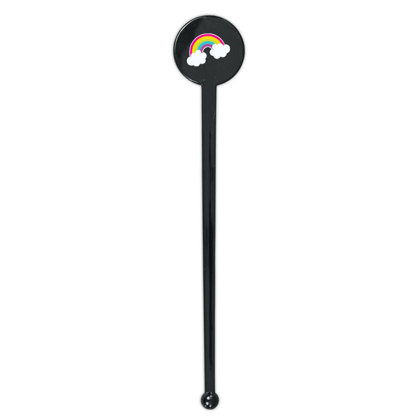 Rainbows and Unicorns Black Plastic 7" Stir Stick - Round - Single Stick
