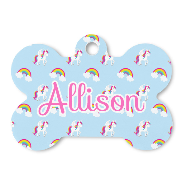 Custom Rainbows and Unicorns Bone Shaped Dog ID Tag (Personalized)