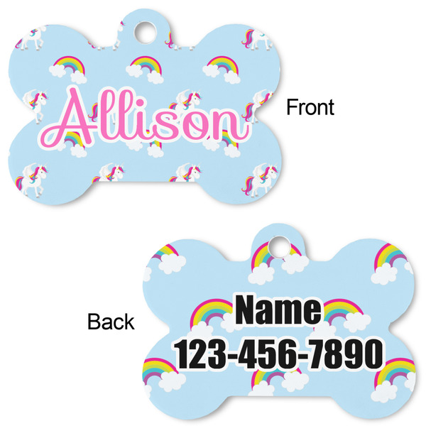 Rainbows and Unicorns Bone Shaped Dog Tag - Front & Back