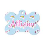 Rainbows and Unicorns Bone Shaped Dog ID Tag - Small (Personalized)
