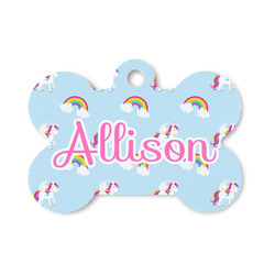 Rainbows and Unicorns Bone Shaped Dog ID Tag - Small (Personalized)