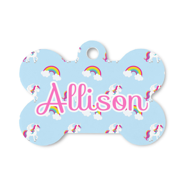 Custom Rainbows and Unicorns Bone Shaped Dog ID Tag - Small (Personalized)