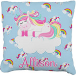 Rainbows and Unicorns Faux-Linen Throw Pillow 16" w/ Name or Text