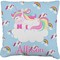 Rainbows and Unicorns Faux-Linen Throw Pillow 16" w/ Name or Text
