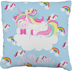 Rainbows and Unicorns Faux-Linen Throw Pillow 18" w/ Name or Text
