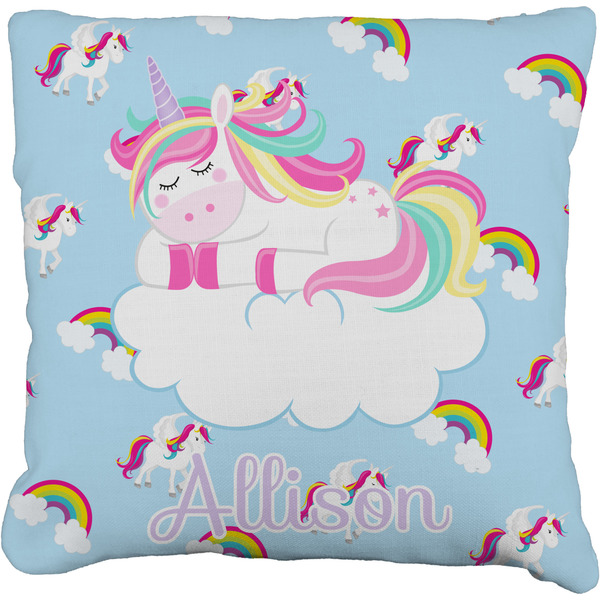 Custom Rainbows and Unicorns Faux-Linen Throw Pillow 18" w/ Name or Text