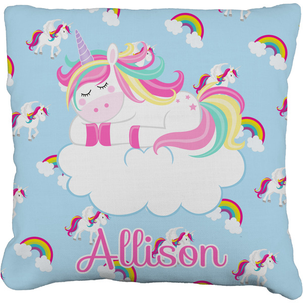 Custom Rainbows and Unicorns Faux-Linen Throw Pillow (Personalized)