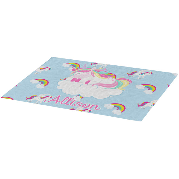 Rainbows and Unicorns Burlap Placemat (Angle View)