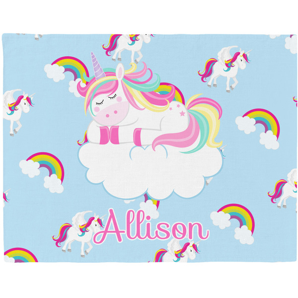 Custom Rainbows and Unicorns Woven Fabric Placemat - Twill w/ Name or Text