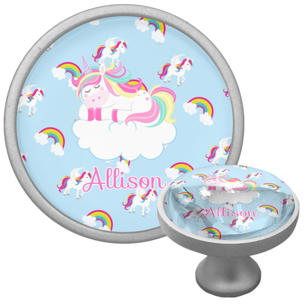 Custom Rainbows and Unicorns Cabinet Knob (Silver) (Personalized)