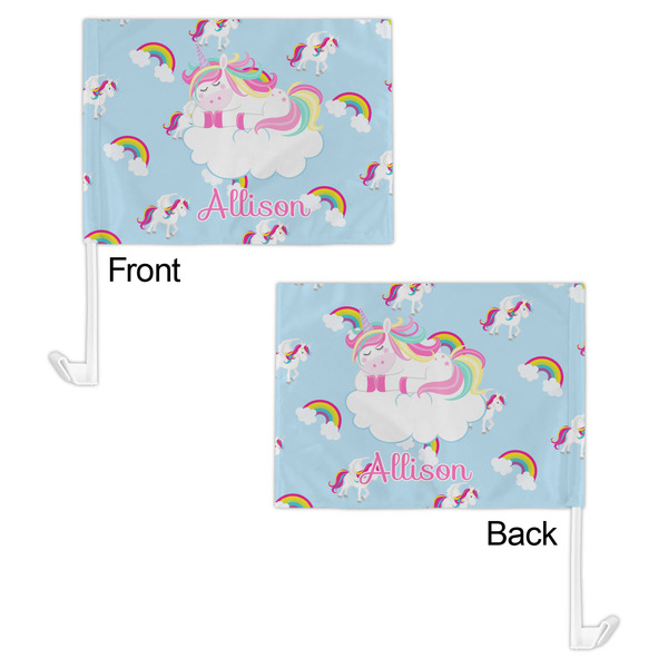 Rainbows and Unicorns Car Flag - 11" x 8" - Front & Back View