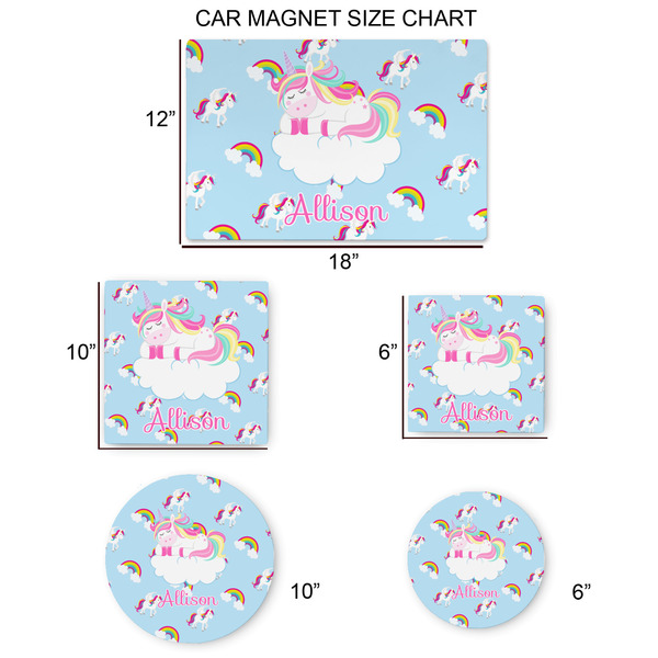 Rainbows and Unicorns Car Magnets - SIZE CHART