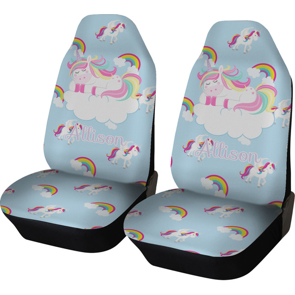 Custom Rainbows and Unicorns Car Seat Covers (Set of Two) w/ Name or Text