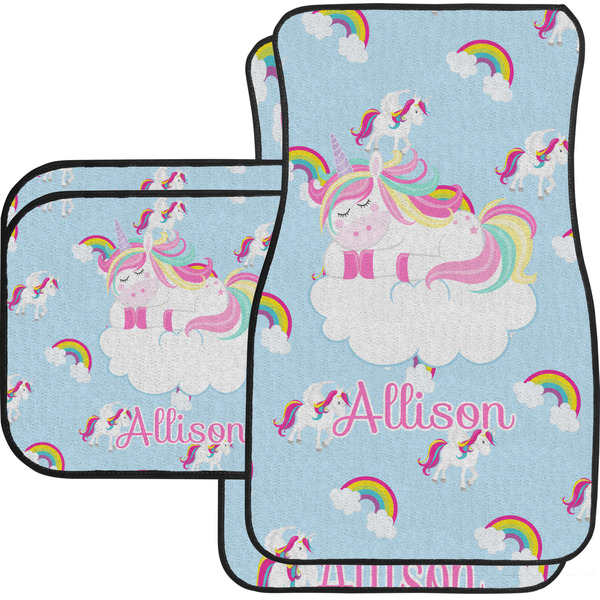 Custom Rainbows and Unicorns Car Floor Mats Set - 2 Front & 2 Back w/ Name or Text