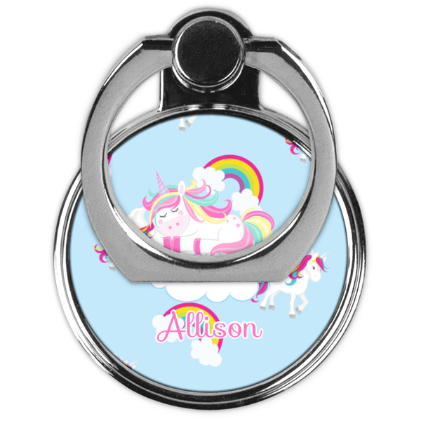 Rainbows and Unicorns Cell Phone Ring Stand & Holder - Front (Collapsed)