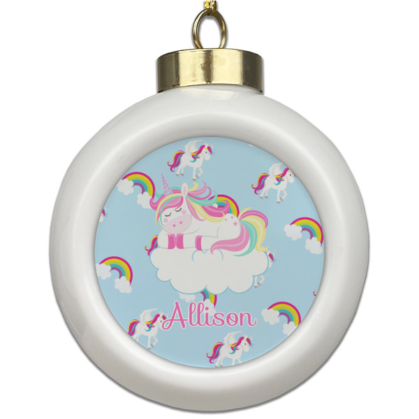 Custom Rainbows and Unicorns Ceramic Ball Ornament (Personalized)