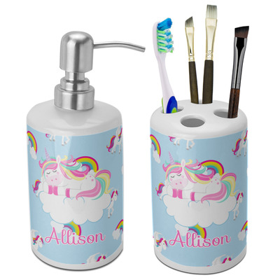 Rainbows and Unicorns Ceramic Bathroom Accessories Set (Personalized)