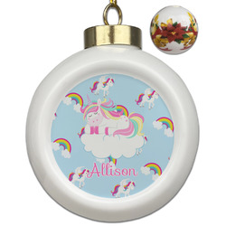 Rainbows and Unicorns Ceramic Ball Ornaments - Poinsettia Garland (Personalized)
