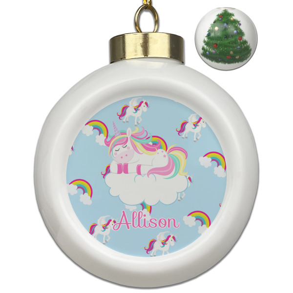Custom Rainbows and Unicorns Ceramic Ball Ornament - Christmas Tree (Personalized)