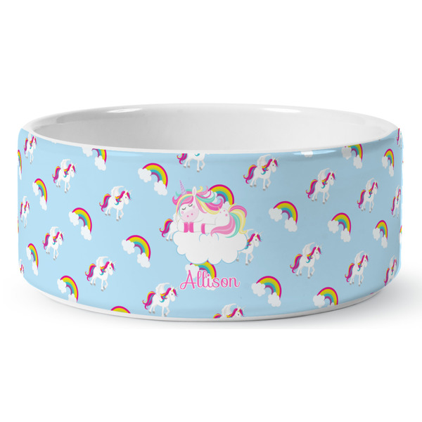 Custom Rainbows and Unicorns Ceramic Dog Bowl - Medium (Personalized)