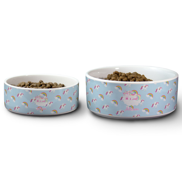 Rainbows and Unicorns Ceramic Dog Bowls - Size Comparison