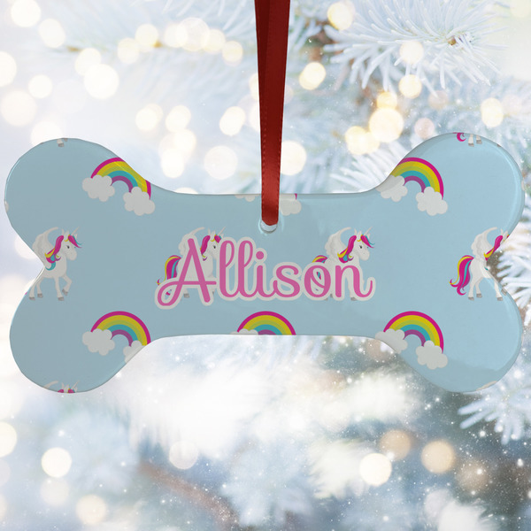 Custom Rainbows and Unicorns Ceramic Dog Ornament w/ Name or Text
