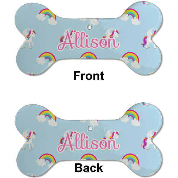 Rainbows and Unicorns Ceramic Flat Ornament - Bone Front & Back (APPROVAL)