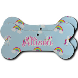 Rainbows and Unicorns Ceramic Dog Ornament - Front & Back w/ Name or Text