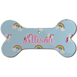 Rainbows and Unicorns Ceramic Dog Ornament - Front w/ Name or Text