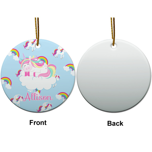 Rainbows and Unicorns Ceramic Flat Ornament - Circle Front & Back (APPROVAL)