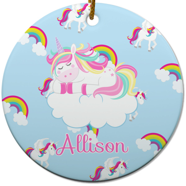 Rainbows and Unicorns Ceramic Flat Ornament - Circle (Front)